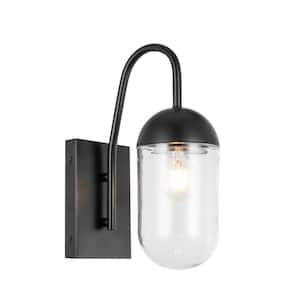 Timeless Home Kendra 4.8 in. W x 13.5 in. H 1-Light Black and Clear Glass Wall Sconce