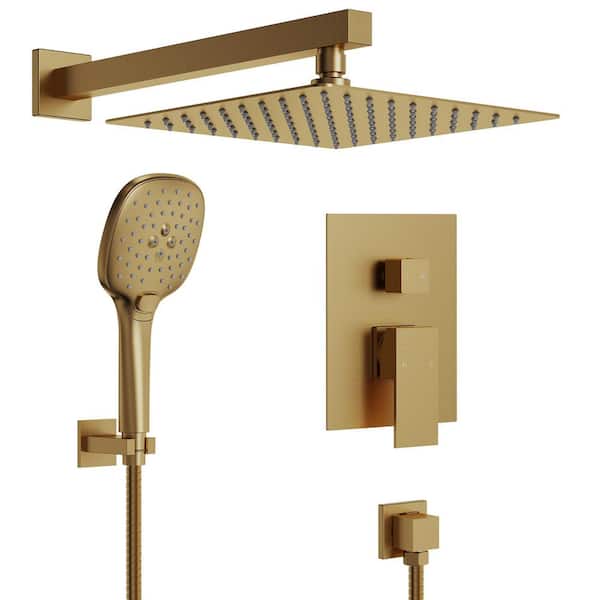 GRANDJOY 3-Mode Handheld Single Handle 2-Spray Tub and Shower Faucet 2.5 GPM with Pressure Balance in Brushed Gold Valve Included