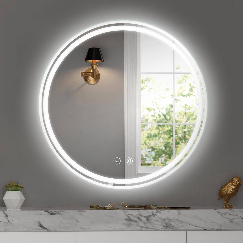 28 in. W x 28 in. H Round Wall Mount Frameless Led Bathroom Vanity Mirror w