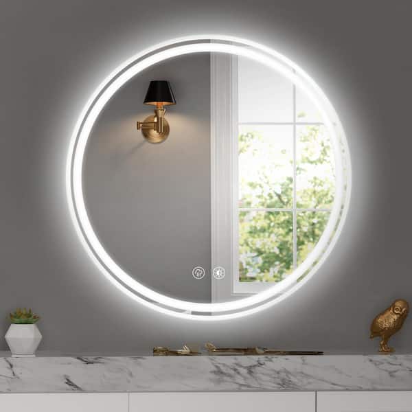 Qidian 28 in. W x 28 in. H Round Wall Mount Frameless Led Bathroom Vanity Mirror with Anti-Fog, Dimmable Touch