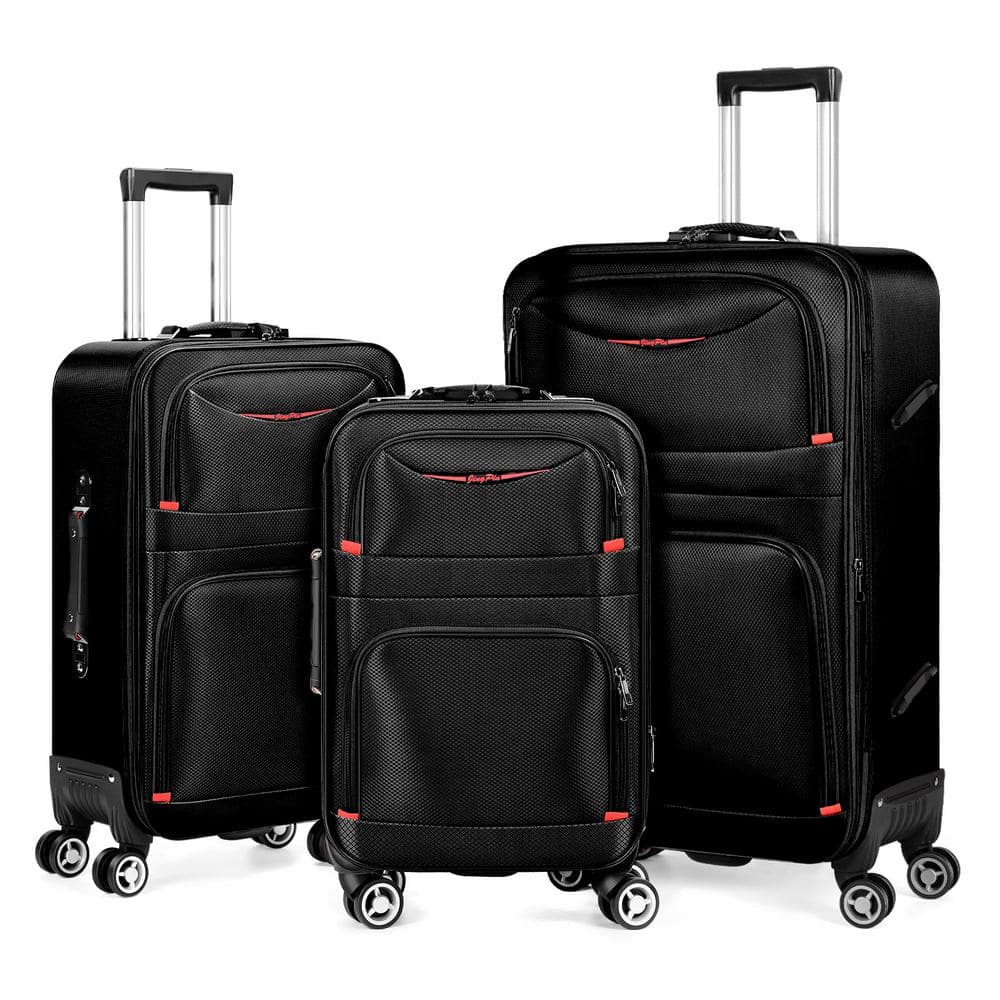 HIKOLAYAE Softside Expandable Luggage Set with TSA Lock and 8Wheel Spinner in Elegant Black, 3