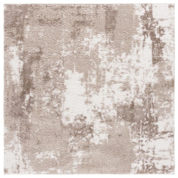 Penelope Shag Beige/Ivory Taupe 7 ft. x 7 ft. Distressed Abstract Square Area Rug