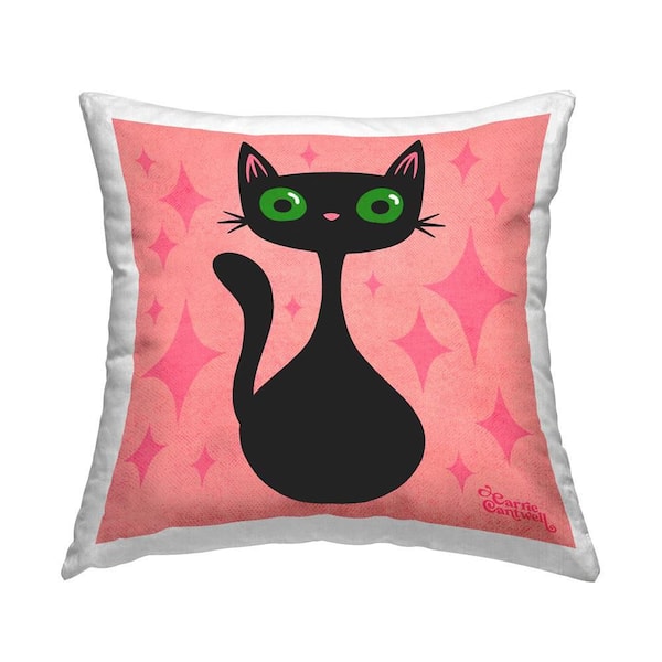 Stupell Industries Modern Black Cat Pink Geometric Polyester 18 in. x 18 in. Throw Pillow