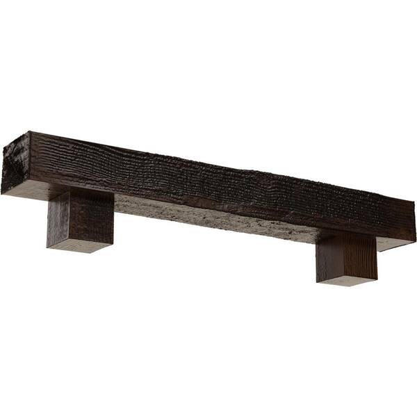 Ekena Millwork 6 in. x 10 in. x 6 ft. Rough Sawn Faux Wood Fireplace Mantel Kit, Alamo Corbels, Premium Aged