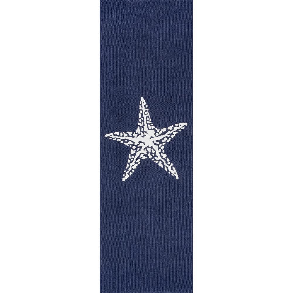 Navy Synthetic Starfish Indoor/Outdoor Runner Rug 2' x 6'