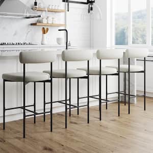 Dahlia 26 in. Mid-Century Modern Black Metal Counter Height Bar Stool with Back and Light Cream Boucle Seat (Set of 4)