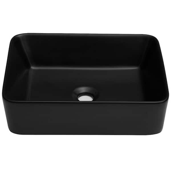 19 in. Drop-In/Undermount Single Bowl Black Ceramic Kitchen Sink with Overflow