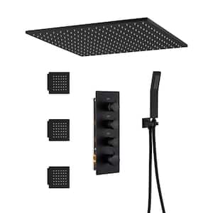 Luxury Thermostatic 3-Spray Patterns 20 in. Flush Ceiling Mount Rain Dual Shower Heads with 3-Jet in Black