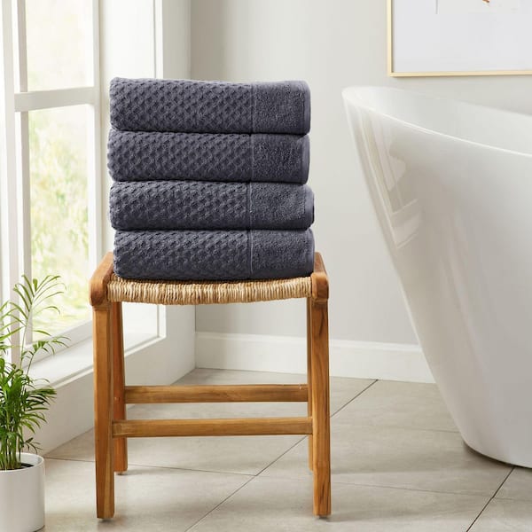 Stone Blue Ultra-Soft 100% Cotton Diamond Waffle 4-Pack Bath Towels