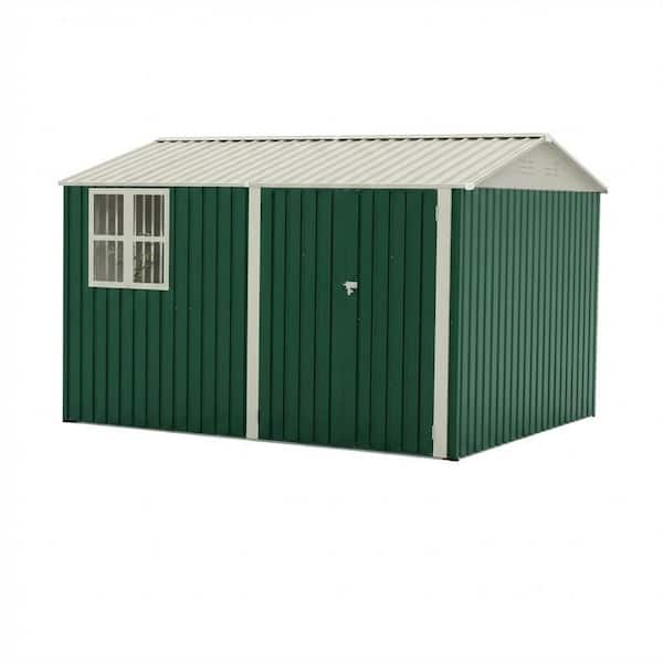 10 ft. W x 8 ft. D Outdoor Metal Storage Shed with Window & Lockable Door, Green (80 sq. ft.)