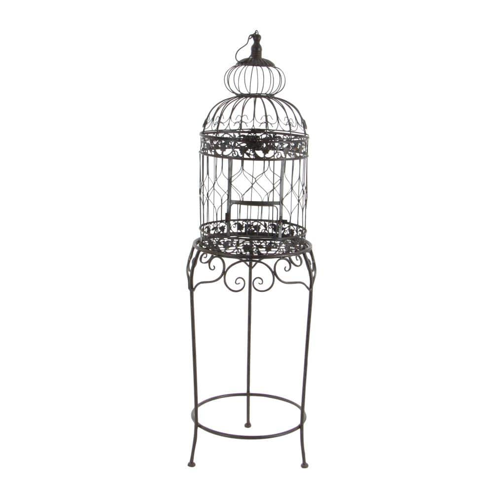 Victorian Black Metal Birdcage with Stand and Hook