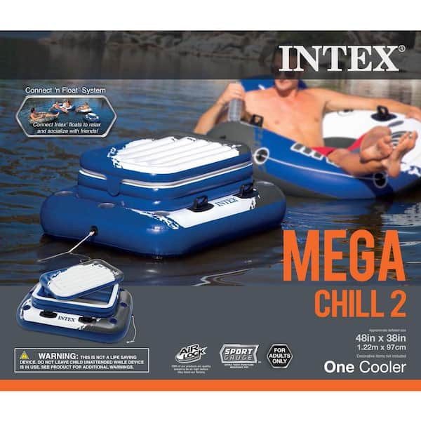 Blue Inflatable Vinyl Mega Chill II 72 Can Beverage Cooler Float with Lid