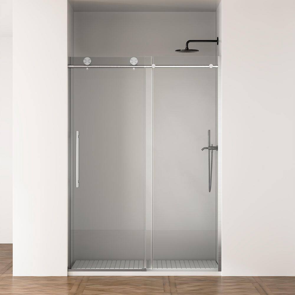 50-54 in. W x 75 in. H Sliding Frameless Shower Door with Brushed Nickel and 5/16 in. (8mm) Tempered Glass price history on PriceWatchPro