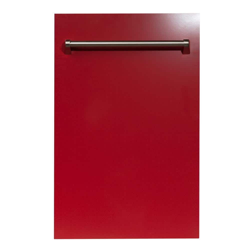 ZLINE Kitchen and Bath 18 in. Top Control 6-Cycle Compact Dishwasher with 2 Racks in Red Gloss & Traditional Handle