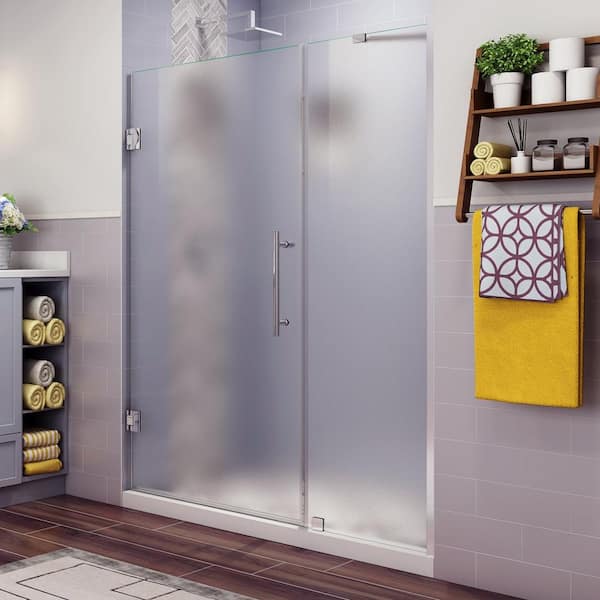 Aston Belmore 48.25 in. to 49.25 in. x 72 in. Frameless Hinged Shower Door with Frosted Glass in Chrome