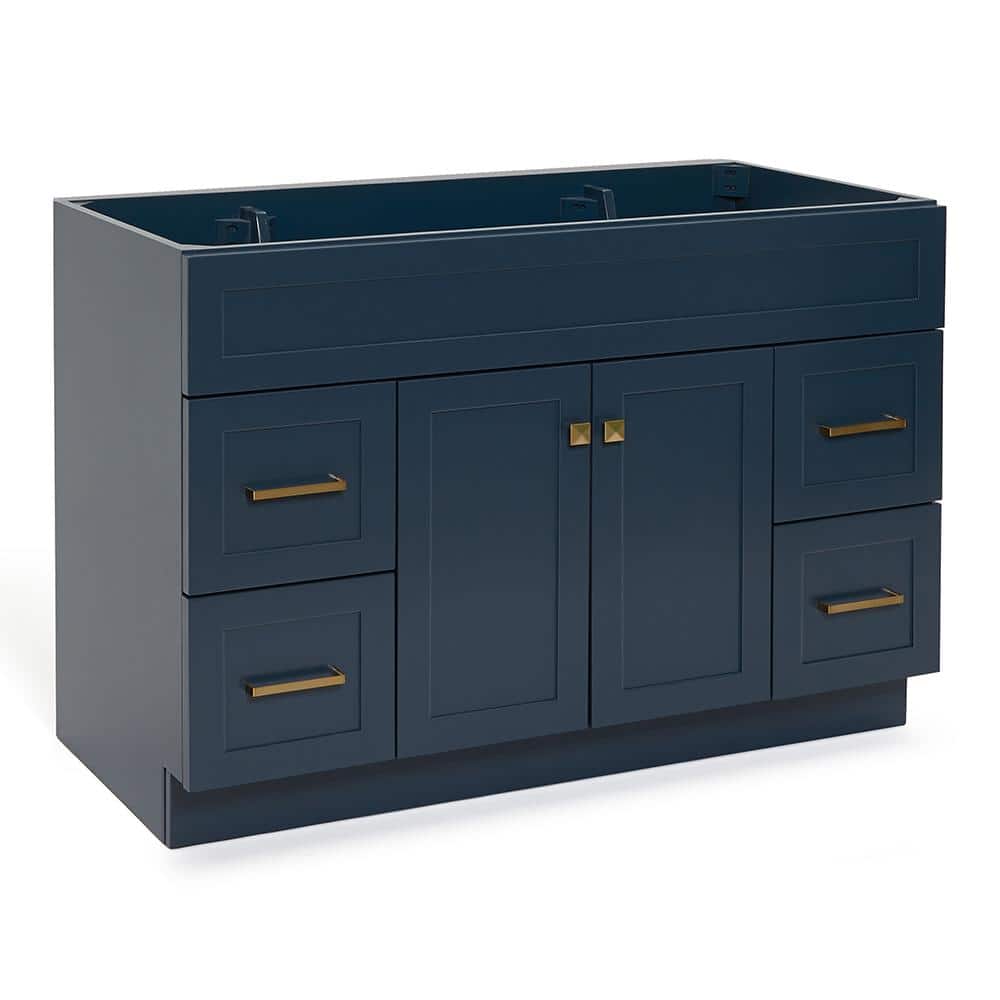 Midnight Blue 54" Freestanding Single Vanity Cabinet with Brass Hardware