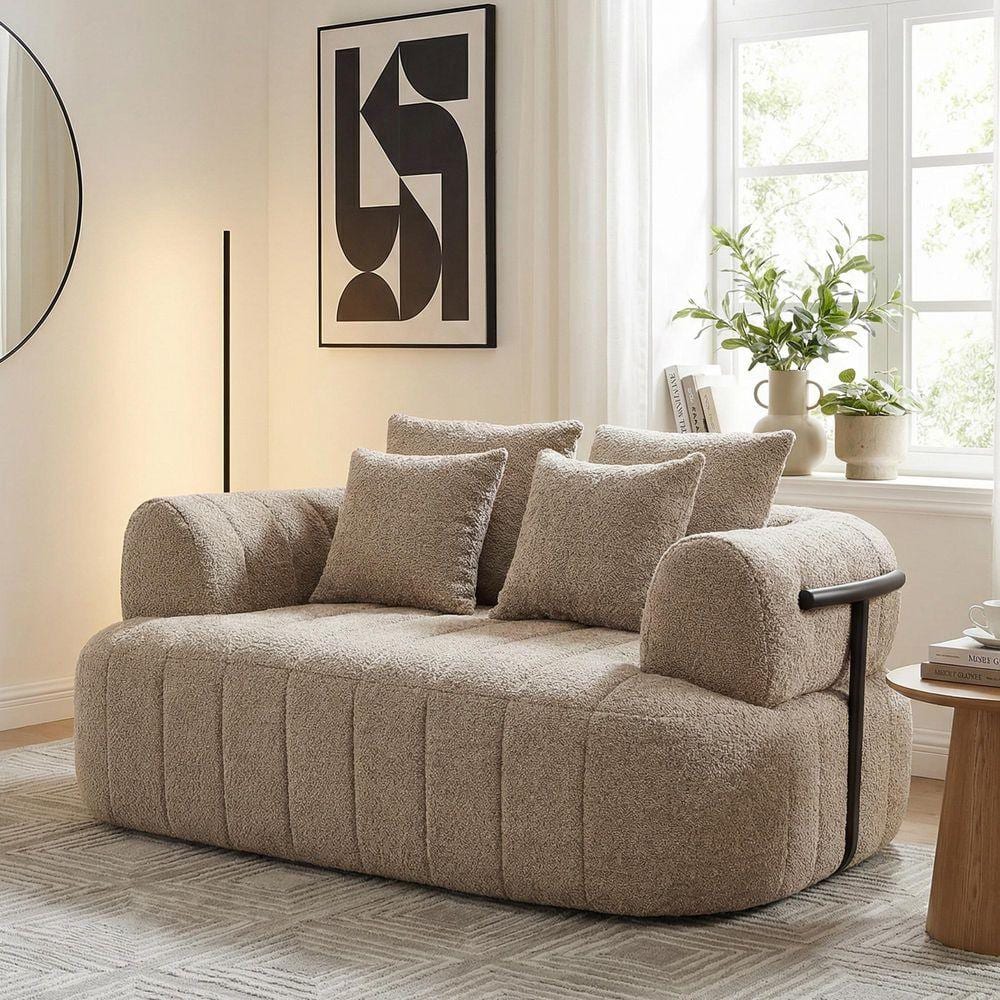 Qualler Khaki Brown Boucle Polyester Upholstery Boneless Chair