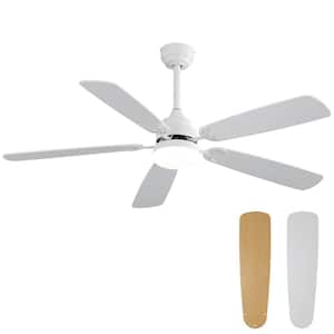 52 in. Indoor/Outdoor Modern Downrod and Flush Mount White Ceiling Fan with LED Lights and 6 Speed DC Remote
