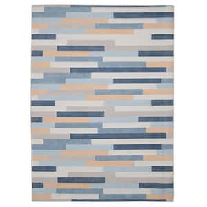 Mimi Ivory and Blue 3 ft. W x 5 ft. L Washable Polyester Indoor/Outdoor Area Rug