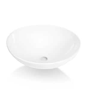 Matte Stone Composite 16-in x 13-in Oval Ceramic Countertop Bathroom Vanity Vessel Sink Scratch Resistant in White