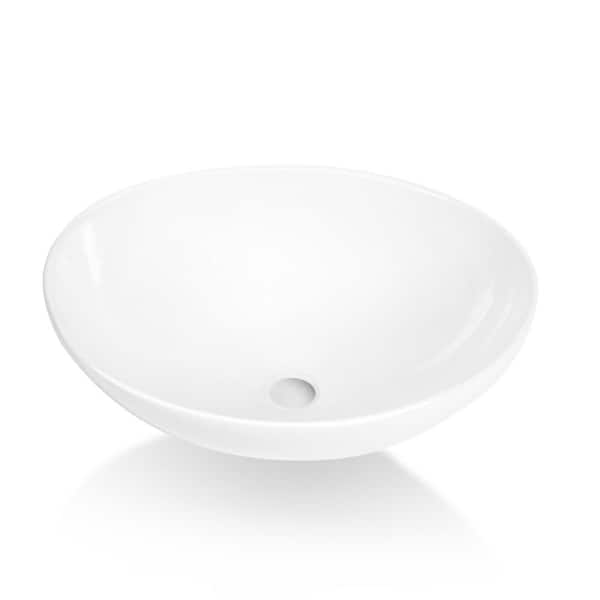 Sinber Matte Stone Composite 16-in x 13-in Oval Ceramic Countertop Bathroom Vanity Vessel Sink Scratch Resistant in White