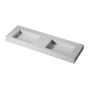 4.3 in. Rectangular Wall-Mounted Bathroom Vessel Sink in White Solid Surface with Chrome Drainer