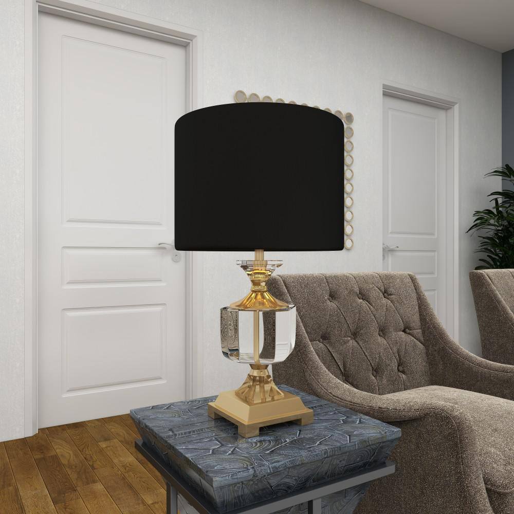24" Black Crystal Table Lamp with Gold Accents
