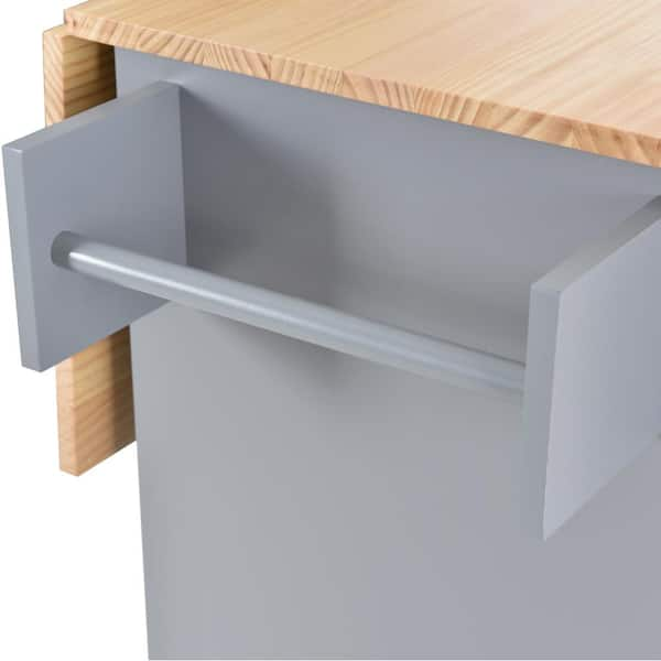 Gray Blue Rolling Mobile Kitchen Island with Solid Wood Top and Lockin