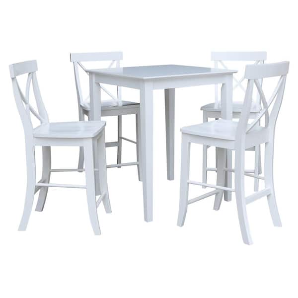 International Concepts 5 PC Set - White 30 in. Square Counter Height Dining Table with 4 X-Back Stools