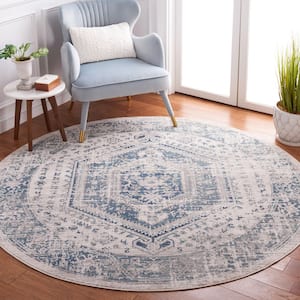 Madison Blue/Ivory 7 ft. x 7 ft. Border Floral Medallion Persian Round Area Rug
