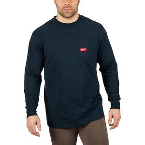 Men's X-Large Blue Heavy-Duty Cotton/Polyester Long-Sleeve Pocket T-Shirt