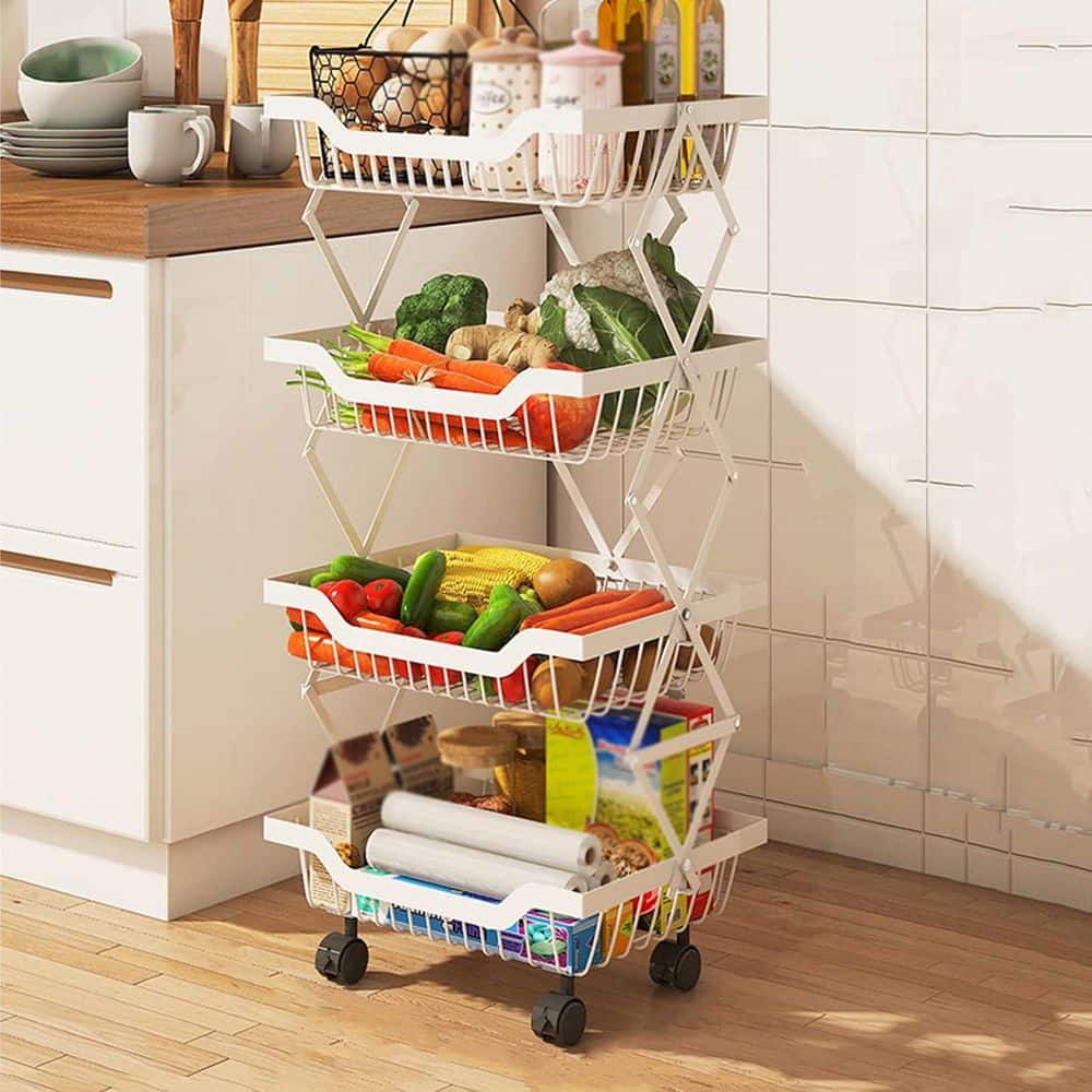 Foldable Storage Trolley with Wheels, Home Storage Basket, Removable Fruit and Vegetable Storage Basket price history on PriceWatchPro