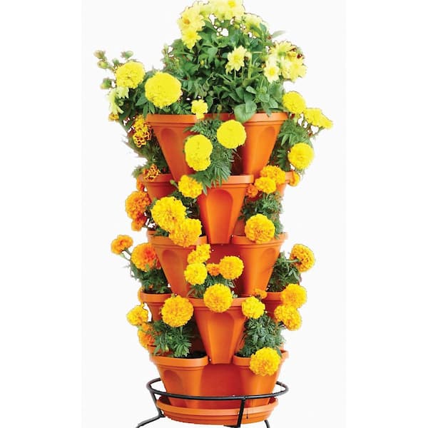 12 in. x 5.5 in. Terracotta Plastic Vertical Stackable Planter