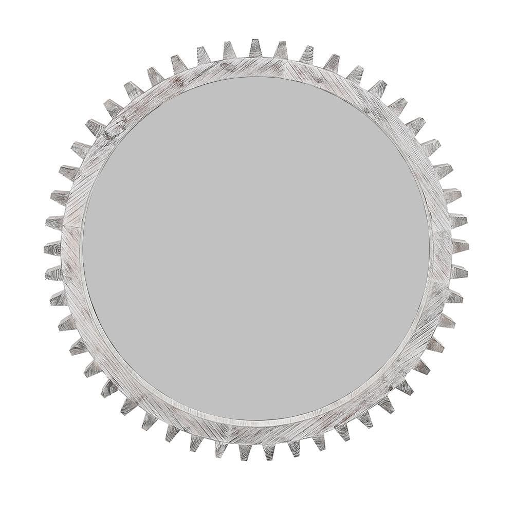 White Washed 42 in W x 42 in. H Industrial Round MDF Framed Mirror Wall Mir