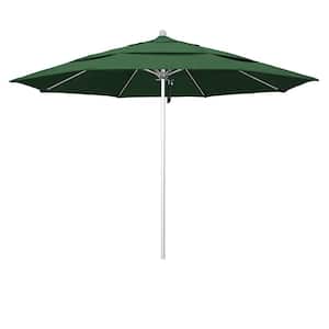 11 ft. Silver Aluminum Commercial Market Patio Umbrella with Fiberglass Ribs and Pulley Lift in Hunter Green Olefin