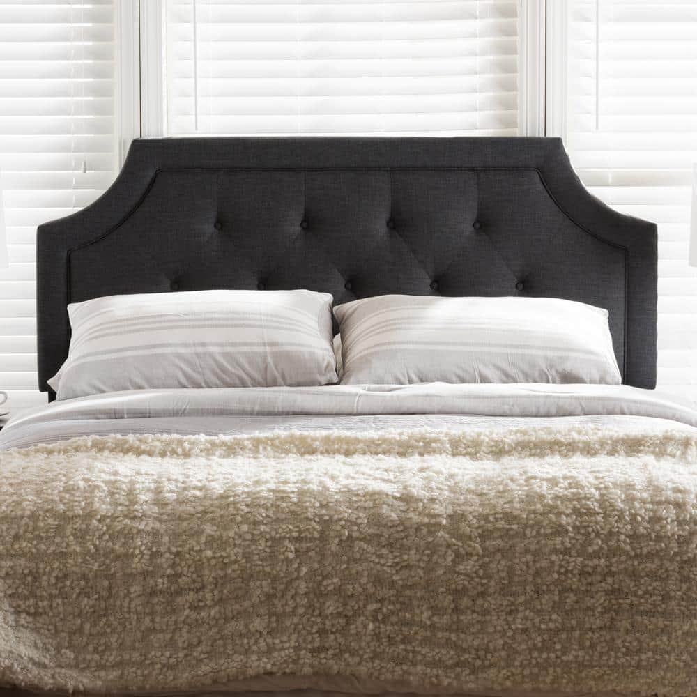 Mars Dark Gray Tufted Upholstered Full Headboard with Wood Legs