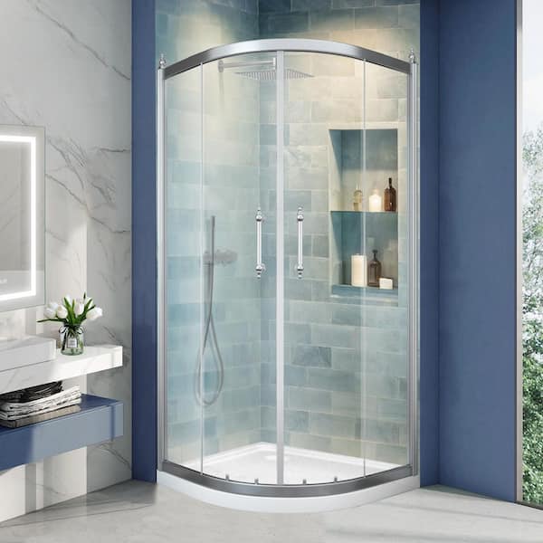 Lonni 36 in. x 72in. H Chrome Corner Semi-Frameless Sliding Shower Enclosure in Chrome Without Shower Base