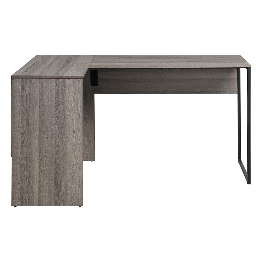 Gray Corner Wood Desk with Drawer and Storage Shelf