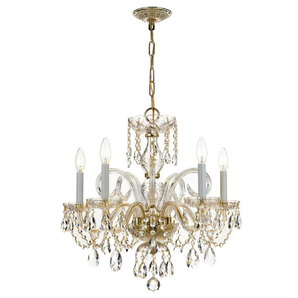 Traditional Crystal 5-Light Polished Brass Crystal Chandelier