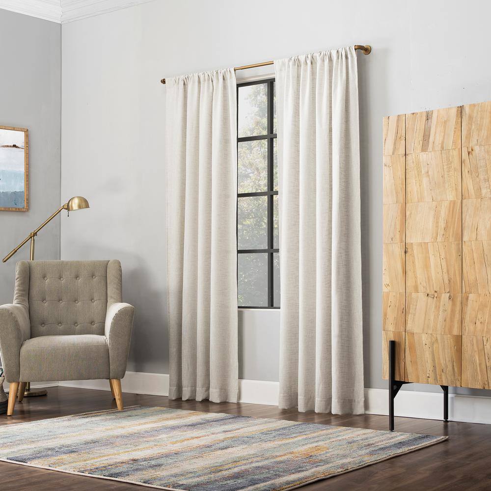 Ivory Sheer Crosshatch Linen Blend Curtain Panel