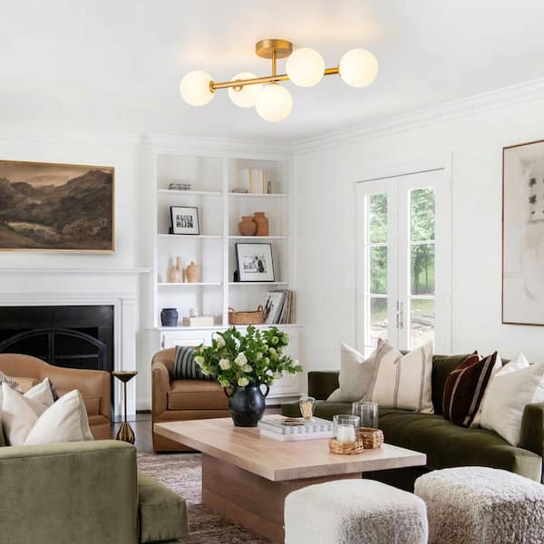 LLHZSY Lucie 26.38 in. 5-Light Gold Modern Linear Semi-Flush Mount