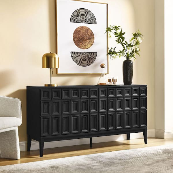 Samos 62 in. Retro Modern MDF Sideboard with Storage in Black