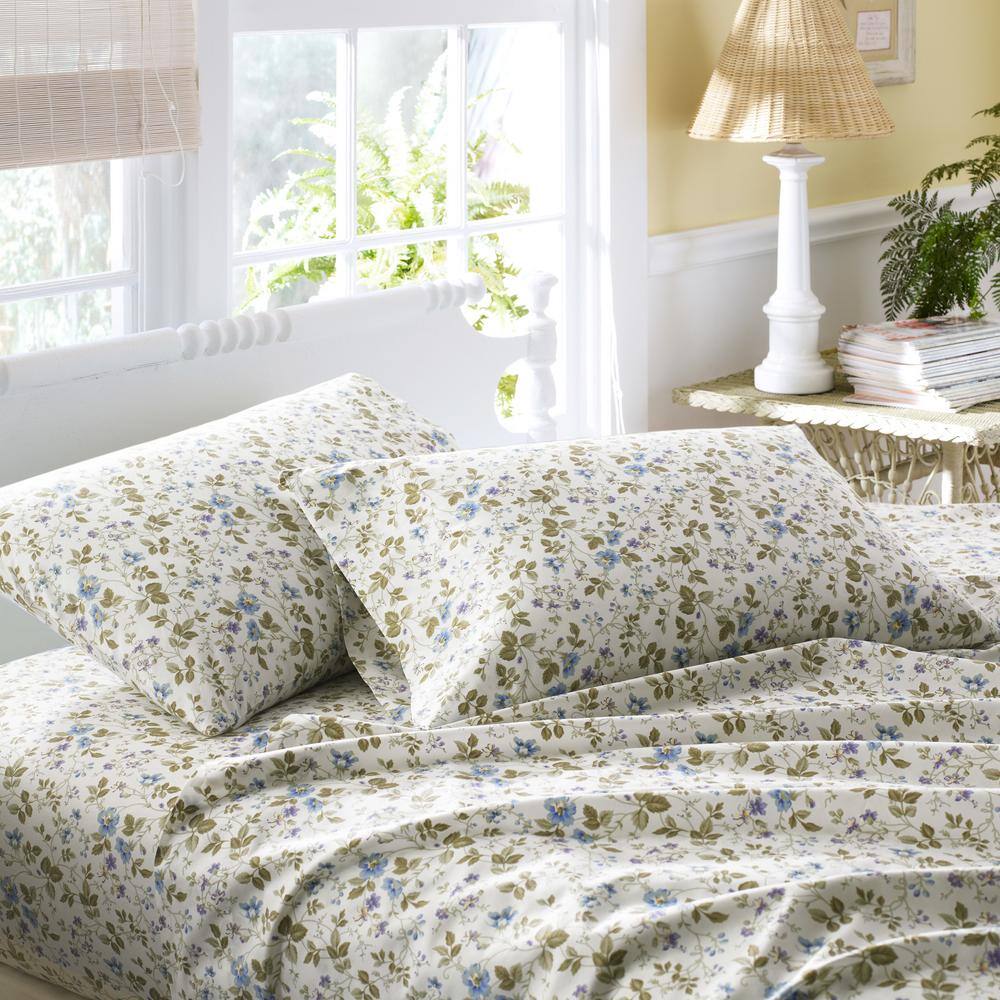 King Blue Floral Cotton Sateen Sheet Set