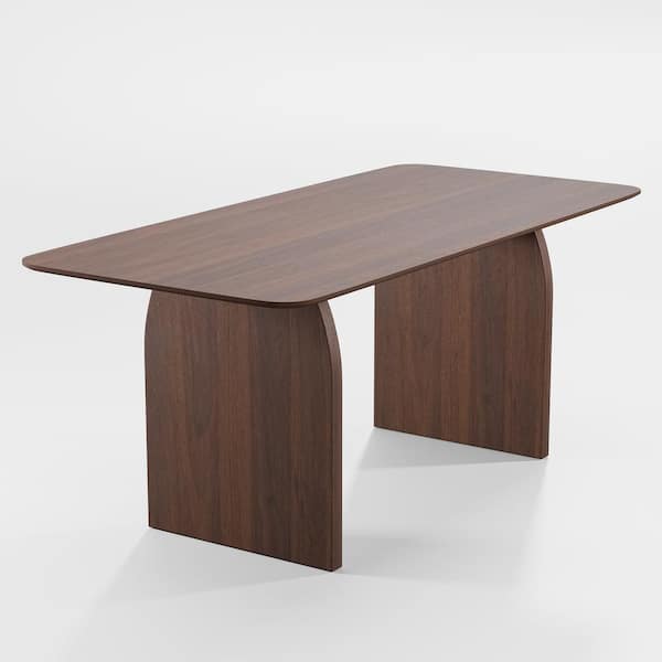 Dovelina Flora Modern Oval Walnut Color Oak Wood Top 79 in. Double Pedestal Base Dining Table Seats 8