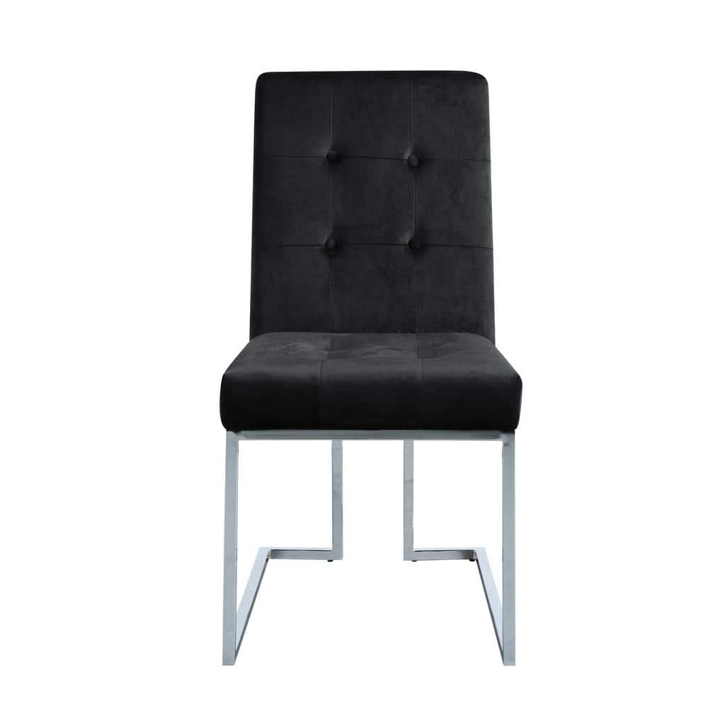 Elegant High-Back Black Velvet Side Chair with Silver Metal Frame