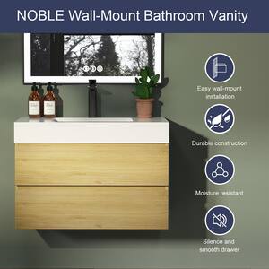 NOBLE 36 in. W x 18 in. D x 25 in. H Single Sink Freestanding Bath Vanity in Oak with White Solid Surface Integral Top