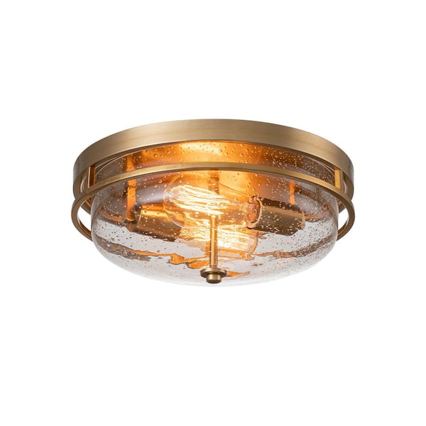 EDISLIVE Kerwin 13 in. 2-Light Gold Seed Glass Flush Mount Ceiling