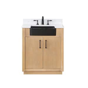 Novago 30 in. W x 21 in. D Single Sink Bath Vanity in Weathered Pine with White Composite Stone Top without Mirror