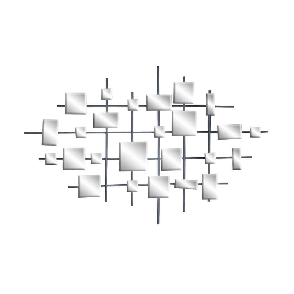 Elegant Geometric Black Iron Mirror Wall Art, 28" x 44"