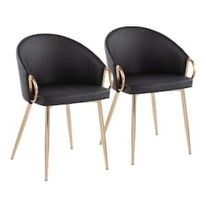Claire Black Faux Leather and Gold Metal Arm Chair (Set of 2)